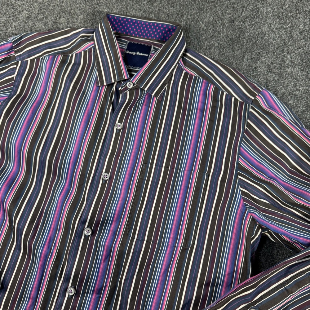 Tommy Bahama Mens Medium Striped Long Sleeve Button Down Cotton Shirt MultiColor
